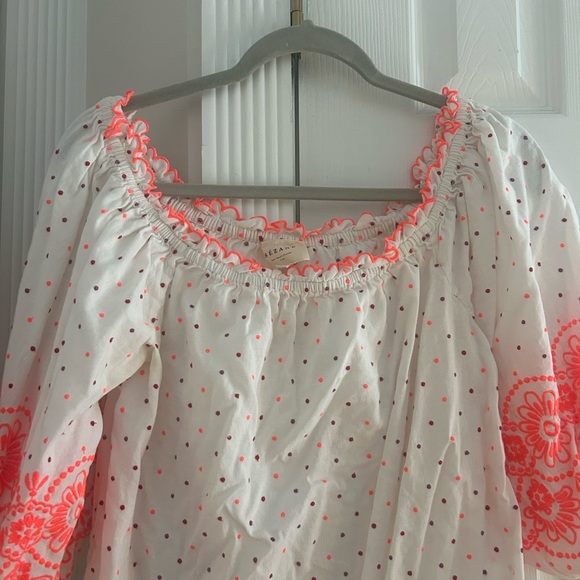 Sezane Women's Off-Shoulder White and Pink Top - Picture 5 of 6
